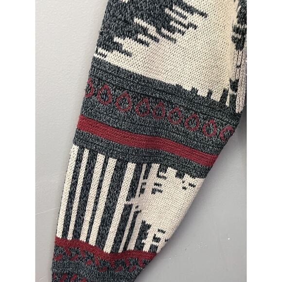 Jon1E Cowl neck cardigan sweater Mens Large Button front Gray Red Vintage - Picture 5 of 6